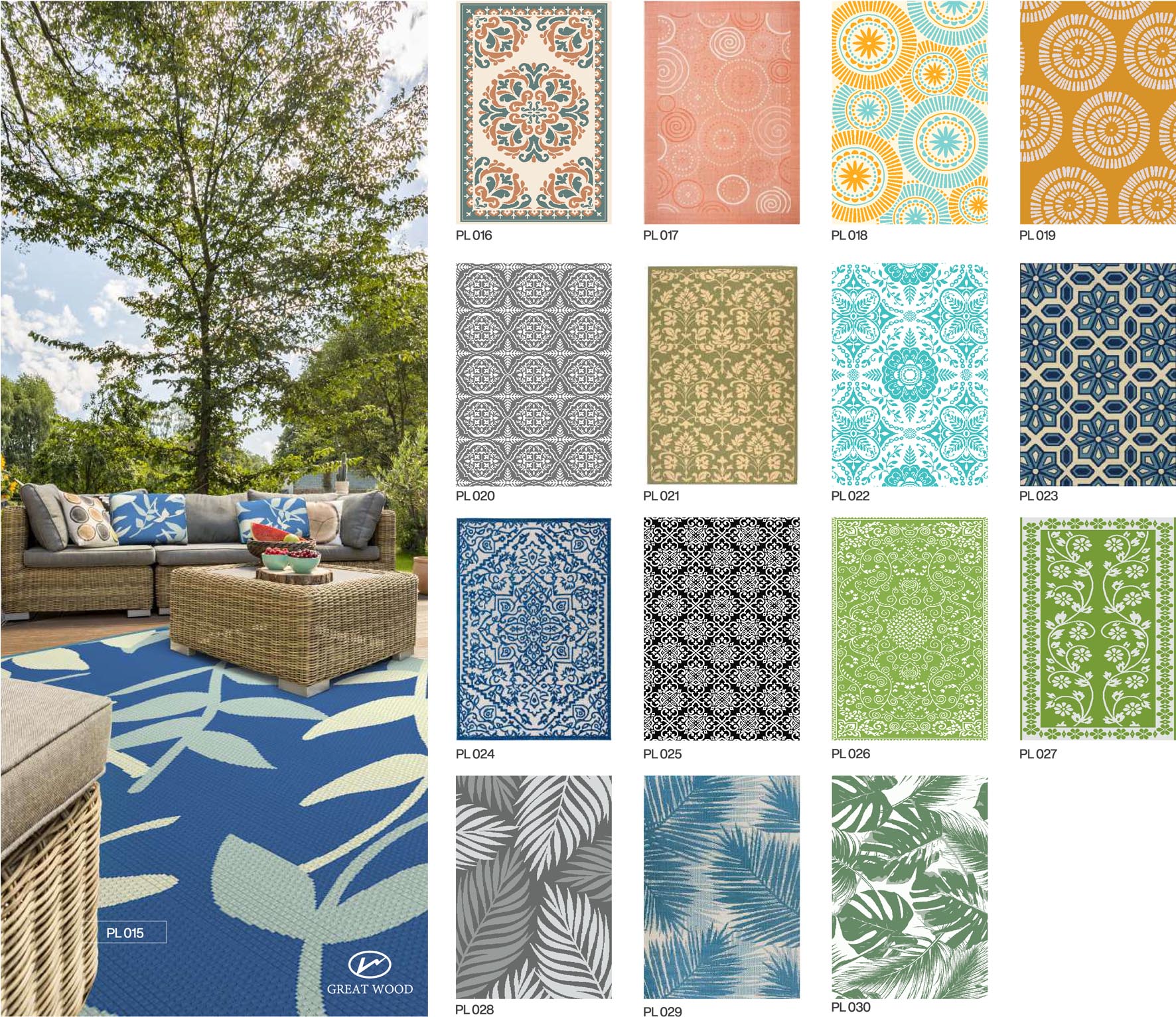pp tube woven mat reversible Carpet waterproof rugs with customized design size package GW660021